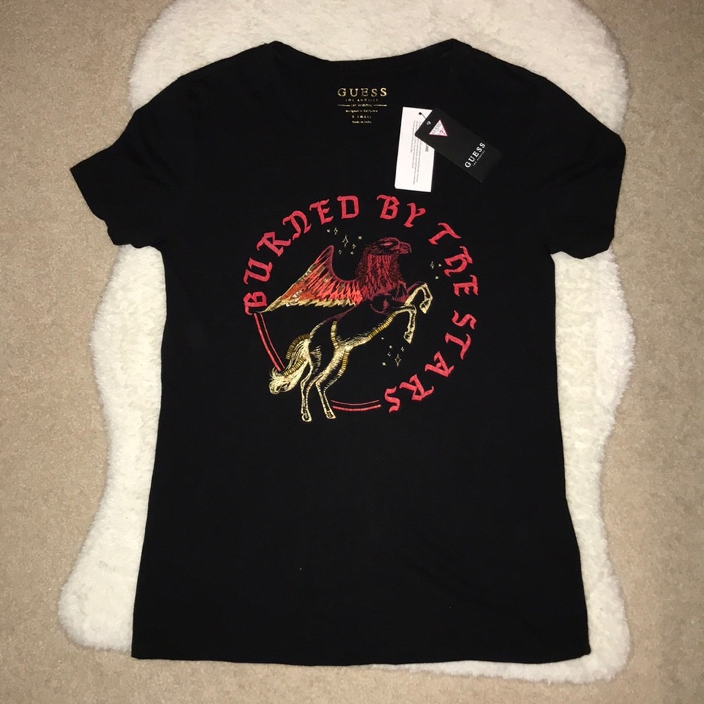 BNWT Guess Black Textured Burned By the Stars Tee